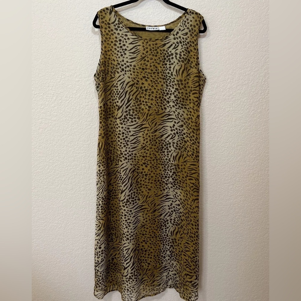 Intex Sleeveless Long Dress Sz L Boho Lagenlook Leopard Animal‎ Print Mob Wife